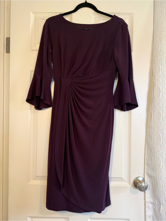 connected apparel Dresses & Skirts - CONNECTED APPAREL: Ruched Bell Sleeve Faux Wrap Cocktail Dress